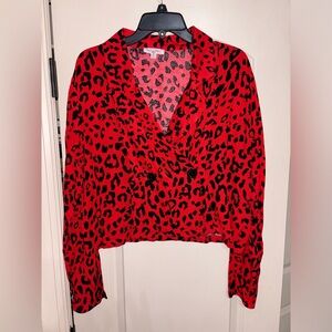 Miley + Molly double breasted shirt/jacket. Red leopard. Size Small